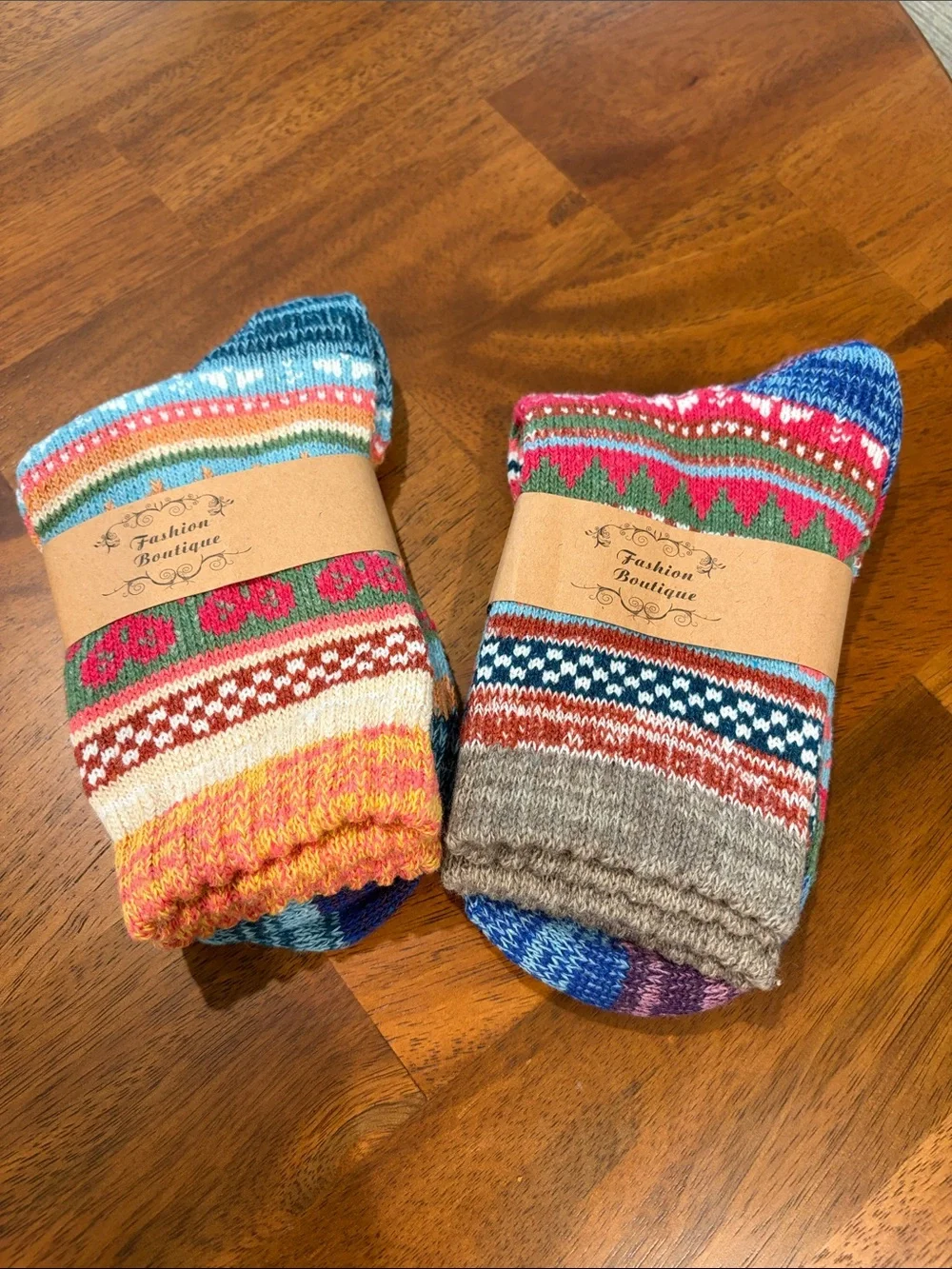 Women's Multicolor Patterned Crew Socks - Cozy Knit (Pink, Blue, Green)
